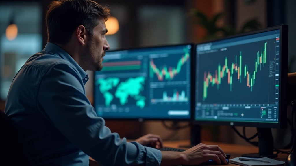 Data scientist examining overfitting visualization on monitor, professional office setting with multiple windows showing training vs test performance curves, analytical workspace with notebooks, warm office lighting