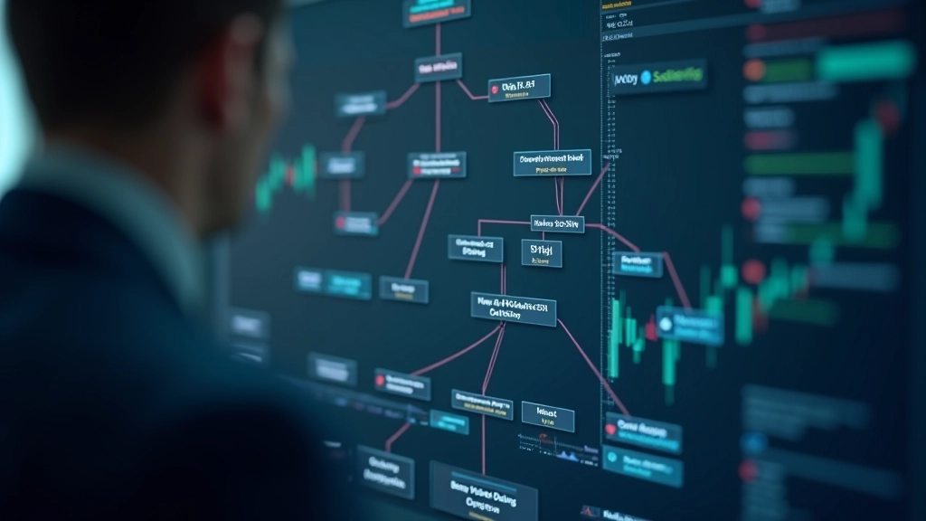 Decision tree diagram showing branching splits with buy and sell decisions at leaf nodes, hierarchical structure visualization