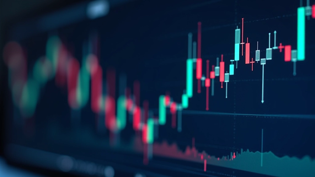 Stock market chart showing candlestick patterns and technical analysis lines