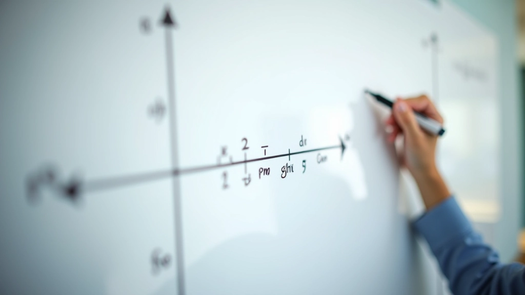 Whiteboard sketch showing coordinate system with plotted points and line of best fit drawn through them